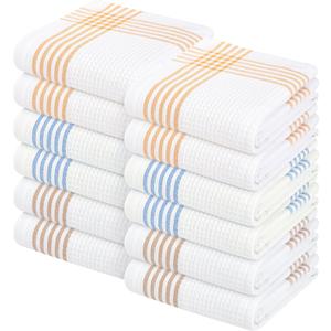 Waffle White & Multi Colors Kitchen Towels Set of 12, 100% Cotton, 16x26 inches, Durable Dish Towel, Quick Dry Dishcloths, Ideal for Drying, Wiping - Mustard Yellow, Sky Blue, Brown, 16 X 26 - 12 Pack