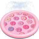 Peteast Anti-Slip Pink Donut Print Splash Pad for Kids and Dogs 0.58 mm Thicken Sprinkler Dog Pool for Summer Outdoor Water Toys - Fun Backyard Play Mat for Children and Pets (Pink 67in)