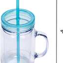 Plastic Mason Jars with Handles, Lids and Straws | 20 oz Double Insulated Tumbler with Straw | 4 Pack Set of 4 | Wide Mouth Mason Jar Mugs | Cups for Kids and Adults, 12 Piece Set