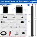 36" Modular 8-12FT Black T304 Stair Cable Railing Post Kit, Cable Railing System with 3 Stair Posts, 134ft 1/8" Wire Rope(No Handrail), Adjustable Length Easy DIY for 28-38 Stairway