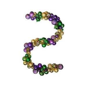 6 Ft Mardi Gras Garland with Purple Green Gold Glitter Balls, Carnival Bead Decor for Front Door, Mantel, Wall and Fireplace, Festive Fat Tuesday Indoor Outdoor Party Supplies