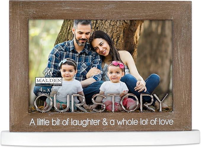 Malden International Designs 4 x 6 inch Our Story Picture Frame A little bit of laughter & a whole lot of love Brown Quality MDF Wood