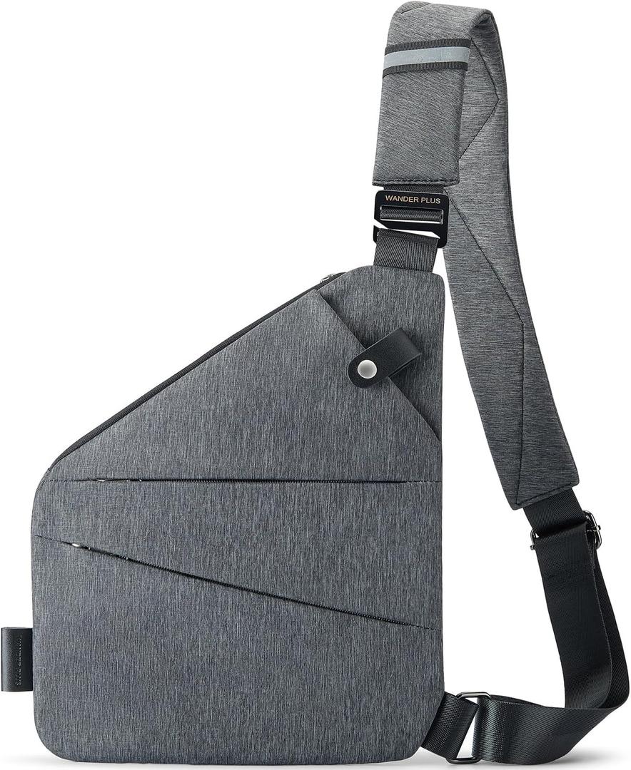 WANDER PLUS Anti Theft Crossbody Bag, Shoulder Bag Anti-theft Design for Travel, Sport, Work (Grey)