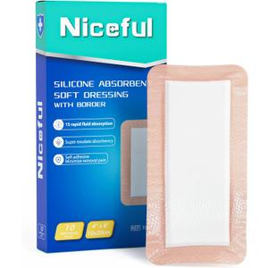 Silicone Super Absorbent Wound Dressing - 4"8" Large Absorbant Bandages with Adhesive Borders, FSA HSA Eligible, Wound Care Dressings for Bed Sores Leg Ulcers