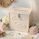 BreezeHug Light Beige Acrylic Wedding Card Box with Slot and Lock, Money Gift Box with DIY Letters cards Gifts/Thank You Letters, Bridal Baby Shower Birthday Party (10 * 10 * 6inch)