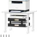 Lerliuo Under Desk Printer Stand, 2-Tier Industrial Mobile Printer Table with Storage Shelf and Steel Frame, Rolling Printer Cart Holder with Lockable Wheels for Home, Office (White)