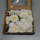 Artificial Flowers Fake Rose Combo Box Set Ivory White Silk Flowers Camellia White Dahlia Leaf with Stems for DIY Wedding Bouquets Table Centerpieces Baby Shower Party Home Bridal Decorations