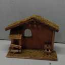 XWY Wooden Nativity Stable, 14" Christmas Wood Manger Scene for 7-8 Inch Nativity Figurines, Rustic Creche with Natural Moss for Holiday Home Decor
