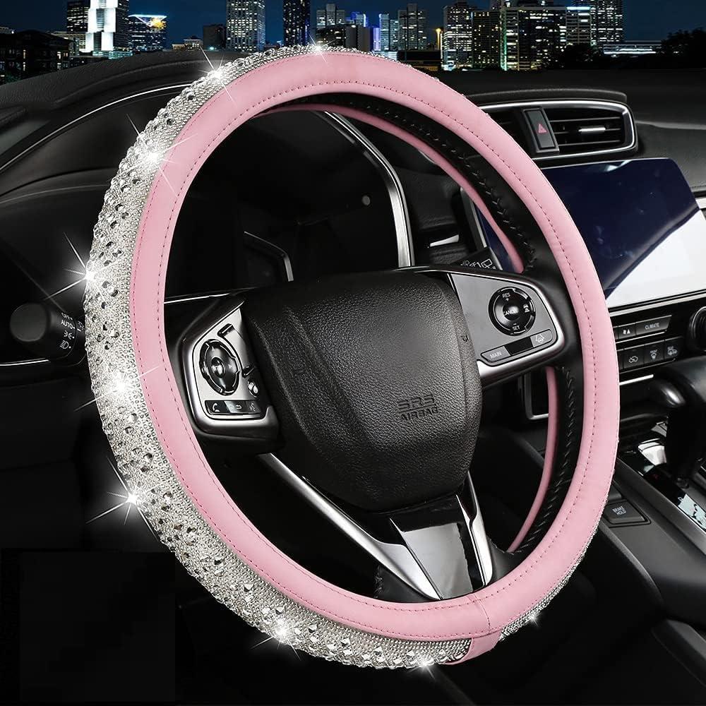 New Crystal Rhinestones Steering Wheel Cover for Women Girls Bling Diamond Pink Leather Steering Wheel Cover Car Accessories Universal 15 Inch Wheel Protector(Pink) New Crystal Rhinestones Steering Wheel Cover for Women Girls Bling Diamond Pink Leather Steering Wheel Cover Car Accessories Universal 15 Inch Wheel Protector(Pink)