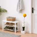 Apicizon Bamboo Shoe Rack for Entryway, 3-Tier Shoe Rack Bench for Front Indoor Entrance, Small Shoe Organizer with Storage, White