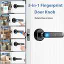 Fingerprint Door Lock Biometric Door Knob with Keypad Keyless Entry, 5-in-1 Door Locks for Bedrooms(Fingerprint/App/Code/Key/IC Card), Home Hotel Office Apartment Black