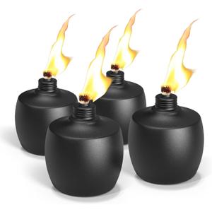 4-Pack Citronella Tabletop Torches, MQKIWAO 21 oz Table Top Torches for Outdoor, Metal Oil Burner Candles, Garden Torches with Fiberglass Wick for Yard, Patio, Deck, Garden, Party, Landscape (Blac 4 PCs)