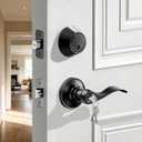 Veise Keyed Alike Front Door Handle Lock with Single Cylinder Deadbolt Combination Set, Exterior Entry Door Locksets with Deadbolt, Wave Zinc Alloy Style Lever keyed Entry Lock, Matte Black