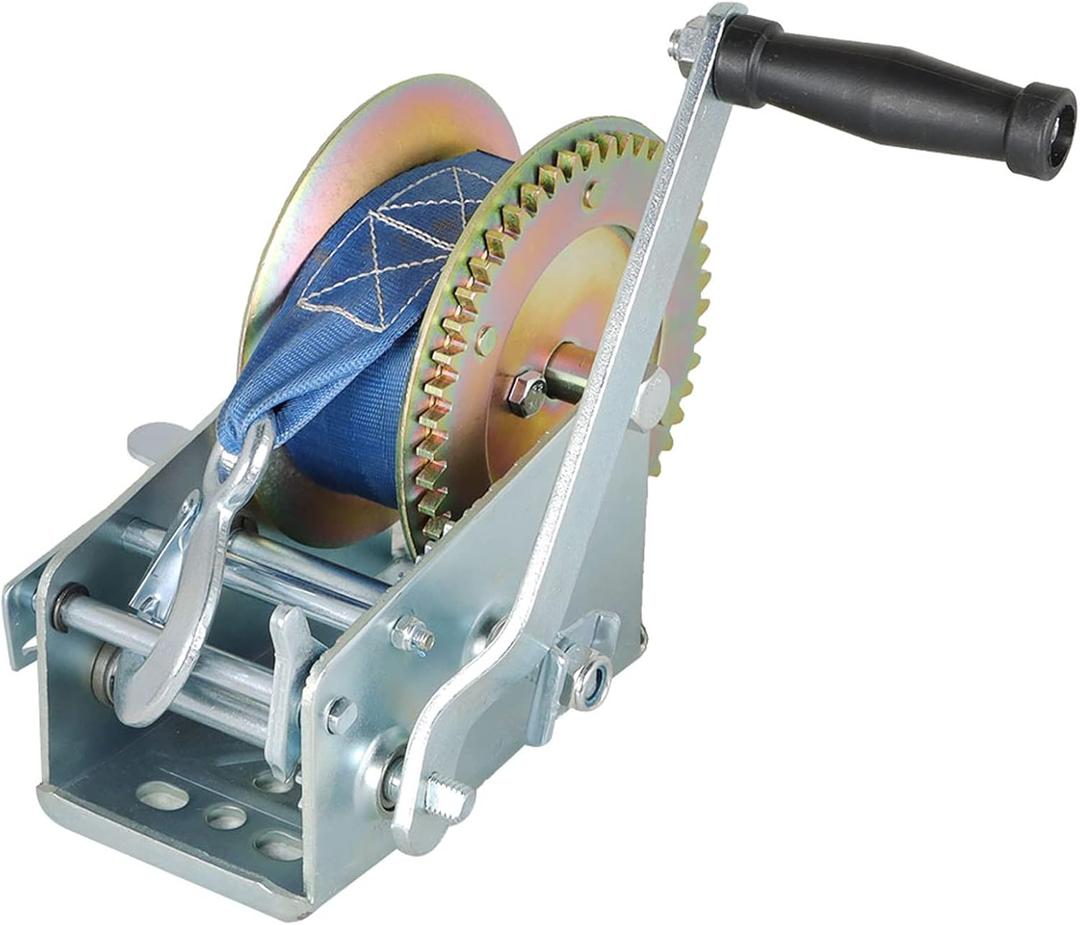 findmall Heavy Duty Hand Winch 3500lbs Hand Crank Strap Gear with 10m (32ft) Strap Manual Operated Two-Way Ratchet Boat Trailer Marine