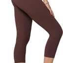 Conceited High Waisted Ultra Soft Leggings for Women - Full Length, Capri Length and Biker Shorts (Capri Length, One Size Plus, Solid - Brown)
