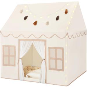 Kids Play Tent Indoor: with Mat, Tassel Garland, Star Lights - Toddler Girl Tent Indoor Playhouse for Toddlers Kids Toys for Boy Girl Birthday Gift