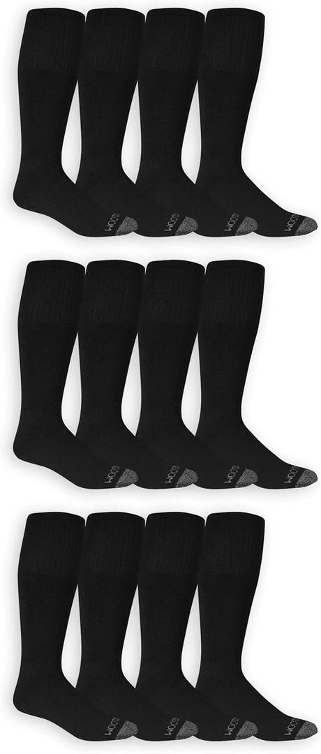 Fruit Of the Loom Men's Dual Defense Tube Socks (12 Pack), Black, 6-12