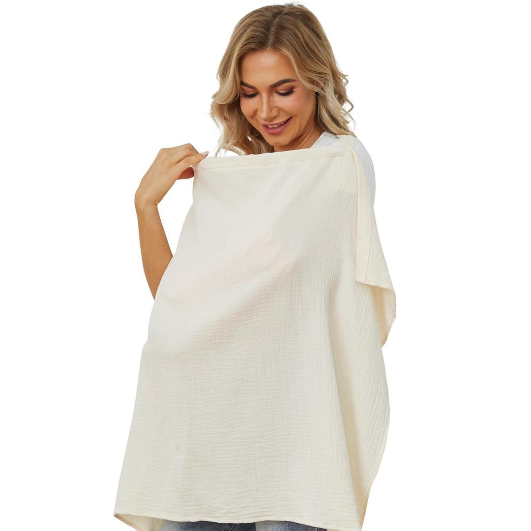 PPOGOO Muslin Nursing Cover for Baby Breastfeeding, Breathable Privacy Nursing Covers for Mom 100% Cotton Breastfeeding Cover with Rigid Hoop for Mother Nursing Apron (Beige) PPOGOO Muslin Nursing Cover for Baby Breastfeeding, Breathable Privacy Nursing Covers for Mom 100% Cotton Breastfeeding Cover with Rigid Hoop for Mother Nursing Apron (Beige)