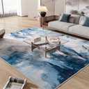 INGEROOM Washable Area Rug 8x10, Modern Abstract Thin Large Rug for Living Room Bedroom Under Dining Table Home Decor, Non Slip Low Pile Area Rug, Oceanic Pattern Navy Blue