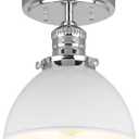 Design House Savannah Rustic Farmhouse Ceiling Light, Semi-Flush Mount, Dimmable, Polished Chrome, White Metal Shade, 8 in x 8 in x 9 in, 588319-PC
