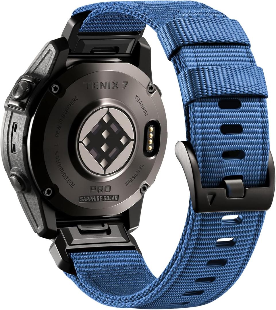 Quickfit 22 Watch Band Compatible with Garmin Instinct Watch Bands, Rugged Breathable Nylon Sports Replacement Strap for Instinct 2/3 45mm/Fenix 7/Fenix 5/6/8 47mm/Forerunner 965/955/945/Epix 2 47mm (Blue)