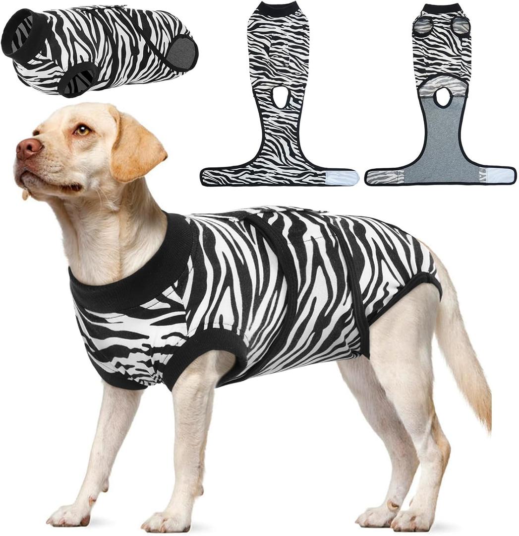 Kuoser Dog Surgery Recovery Suit, Recovery Suit for Female Male Dogs, Dog Onesie After Surgery Spay Neuter, Anti-Licking Pet Surgical Recovery Snugly Suit, Bodysuit for Abdominal Wounds Skin Disease (XL (Back:20.1-24.8'', Weight:42-75 LB), B-Zebra Stripes)