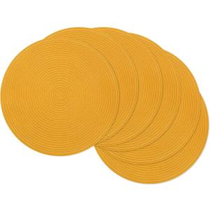 SHACOS 15 inch Round Braided Placemats Set of 6 Non Slip Washable Kitchen Table Place Mats Cotton Polyester Heat Resistant Table Mats for Home Wedding Dinner Party Table Decor, Mustard Yellow