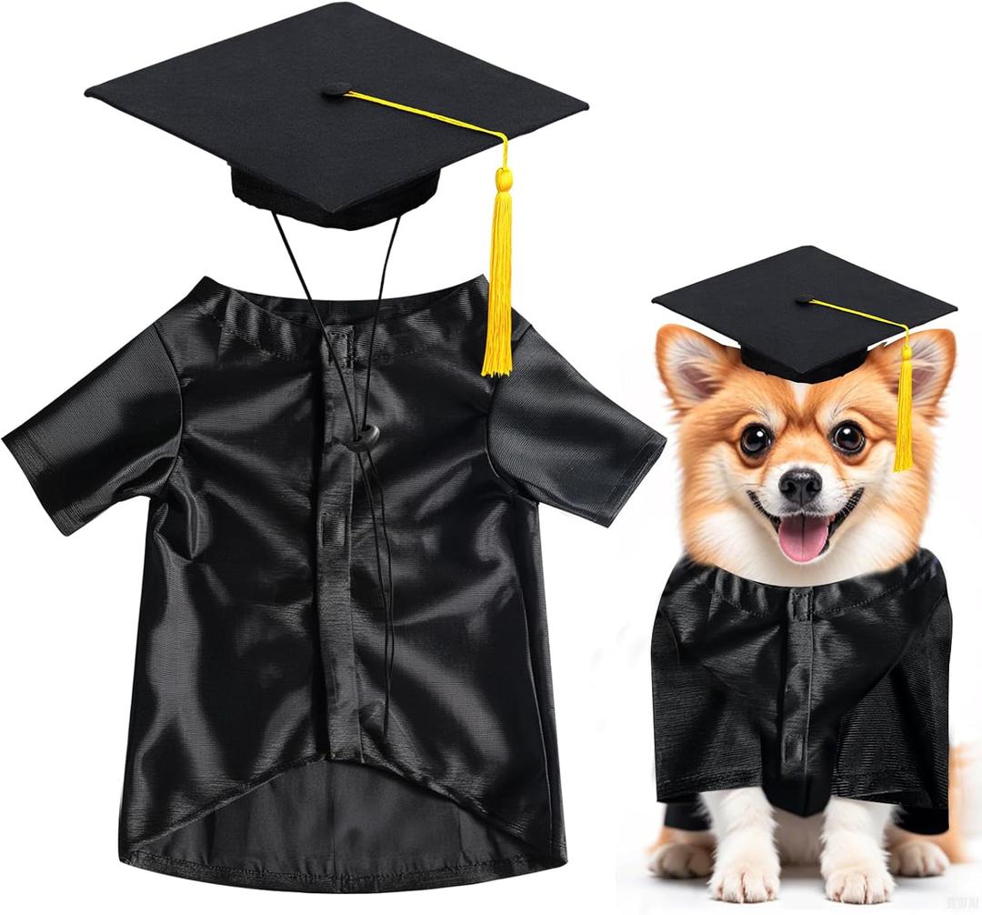 Dog Graduation Cap Gown Set 2026, Adjustable Washable Pet Graduation Outfit for Small Medium Dogs,with Cap Tassel, Glasses & Scroll, Dog Graduation Outfits Gifts (Black, Small)