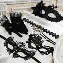 Halloween Masquerade Costume Set for Women Black Lace Masks Gloves Gothic Choker Necklace Cosplay Party Accessories