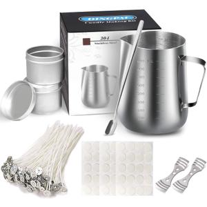 DINGPAI Candle Making Supplies, DIY Candles Craft Tools Including Candle Make Pouring Pot, Candle Wicks, Candle Wicks Sticker, 3-Hole Candle Wicks Holder, Candle Tins and Spoon