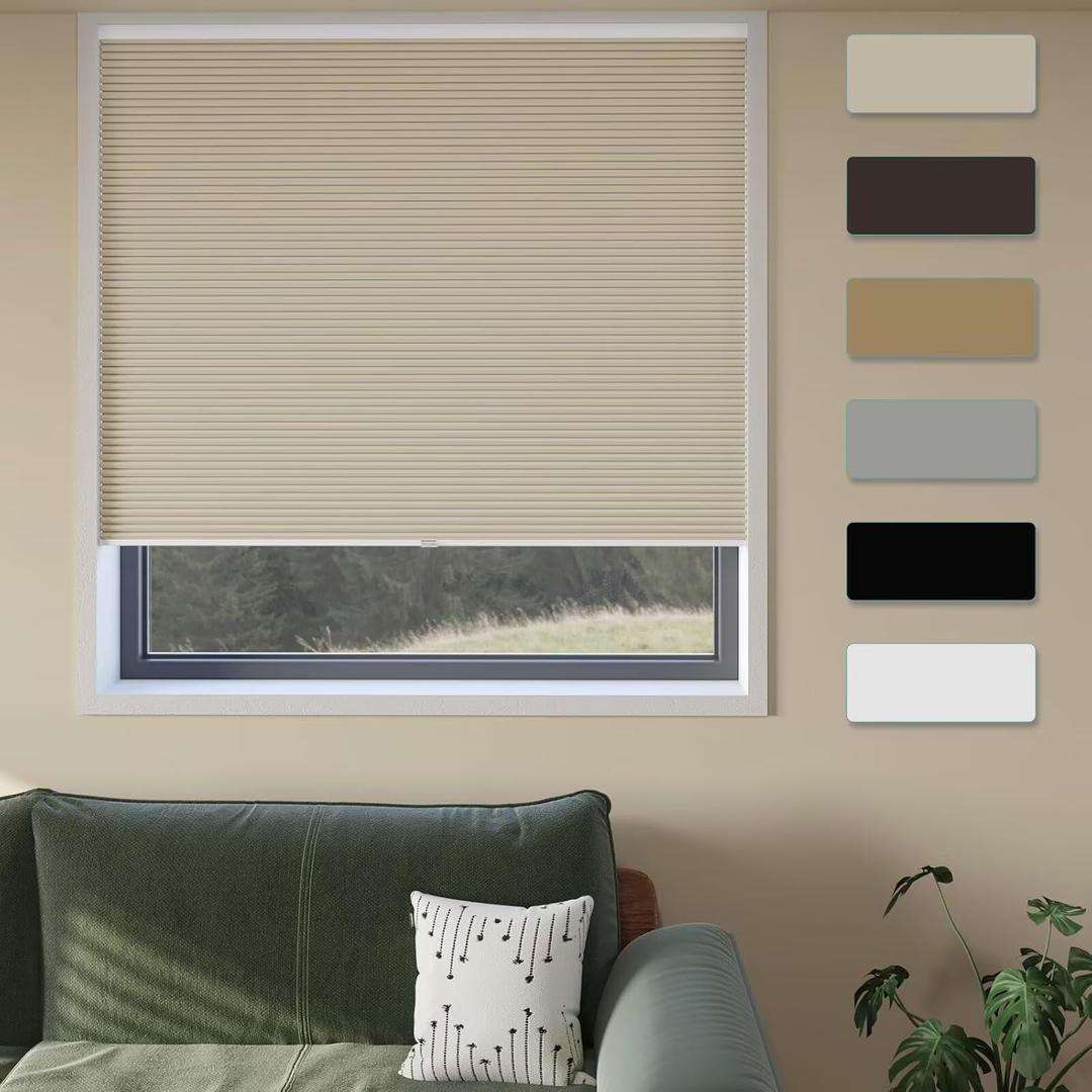 MYshade Cordless Cellular Window Shades No Tools No Drill Blackout Blinds for Indoor Windows Size 34" Wide X 72" Height Beige Room Darkening Window Blinds for Bedroom, Bathroom, Kitchen, Living Room