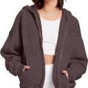 Dnzzs Womens Zip Up Hoodie Oversized Acid Wash Sweatshirts Heavyweight Fall Fashion Outfits Casual Jackets Winter Clothes (X-Large, Chocolate)