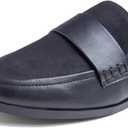 FEVERSOLE Women's Fashion Dress Comfort Low Heel Office Penny Loafer Flats (7.5, Plain Welt Faux Suede Black Vegan Leather)