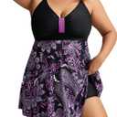 Hanna Nikole Womens Plus Size Swim Dress Swimsuit One Piece Tummy Control Bathing Suit Flowy Body Shaping Swimwear (X-Large, Puple Flower)