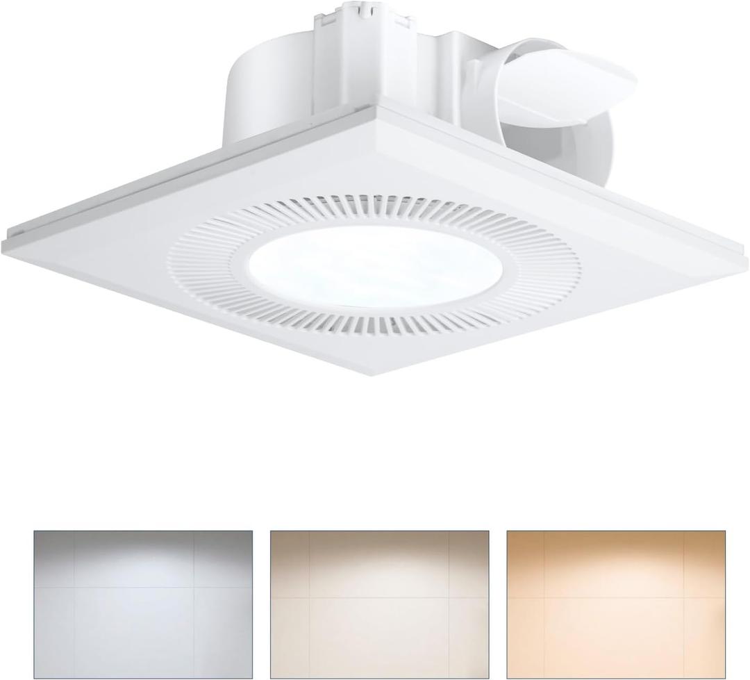 Bathroom Vent Fan with Light, Bathroom Exhaust Fan with LED Light Adjustable, Quiet 1.0 Sones Three Color Temperatures 2700k/4000k/5700k, 110 CFM,Ceiling Mount Ventilation for Home/Bath/Office (Pearl White)
