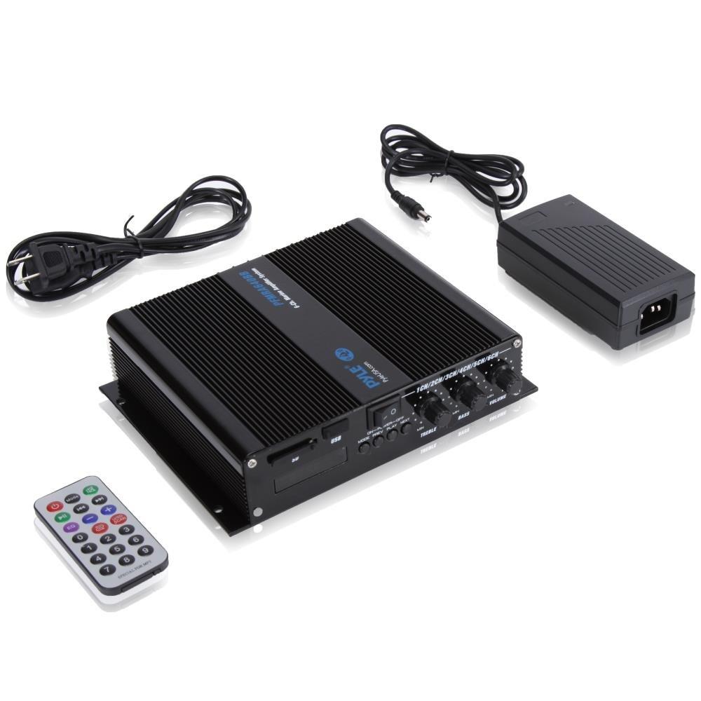 Pyle 6-Channel Audio Marine Amplifier - Compact Power 600 Watt RMS 4 OHM Full Range Stereo with Volume Bass Treble Rotary Control - Wireless Bluetooth Receiver Speaker & LCD Digital Screen PFMRA640BB