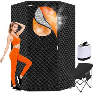 Portable Sauna for Home - Upgraded Personal Home Sauna Box with 3L 1300W Steamer, Big Folding Chair, 9 Levels Heat, Timer, Remote Control - Large Size Steam Room Saunas Tent for Relaxation & Spa Black