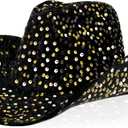 Quescu Cowgirl Hat for Women Western Style Sequins Cowboy Hats for Disco Crystal Hat for Carnival Wedding Costume Party (Black Gold)