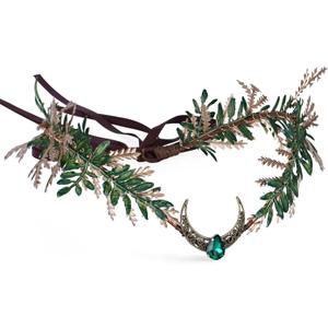 MOSTORY Elf Flower Crown Headband - Handmade Floral Headpiece Fairy Crown for Women Renaissance Cosplay Photo Shoot (Gold Emerald)