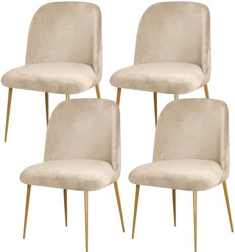 Gollense Velvet Curved Back Chair Covers for Dining Room Set of 4, Mid Century Modern Chair Slipcovers, Semi Circle Back Chair Seat Protector for Kitchen Living Room (Taupe)