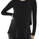 Women's Maternity Nursing Tops Casual Long Sleeve Double Layer Breastfeeding Shirts Pregnancy Clothes Black, Small