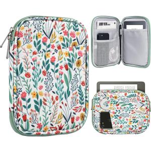TiMOVO 6-7 Inch Tablet Sleeve for eReader Book Paperwhite/Colorsoft Signature Edition, Protective Sleeve Cover Case with Pocket for E-Reader/Oasis & Kobo Devices, Flowers