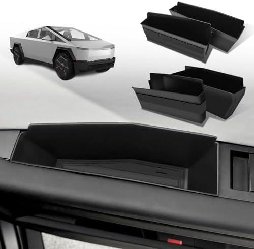 BestEvMod 4PCS Front&Rear Door Handle Storage Organizer Compatible with Tesla Cybertruck 2025 2024 Interior Inner Door Side Organizer Insert Tray Box with PVC Trim Lines Injection Molded (Upper)
