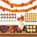 83pcs Dia De Los Muertos Decorations Ofrenda Kit - Day of The Dead Altar Decor Set,2 Marigold Garland 30 Marigold Flowers & Stems,Table Runner,12 Monarch Butterfly 6 Candle (Table Runner-Flower)