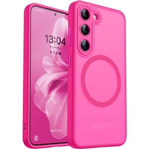 CANSHN Designed for Samsung Galaxy S23 Case [Full Camera Protection] [Compatible with MagSafe] Translucent Matte Shockproof Protective Phone Cover 6.1 Inch - Hot Pink