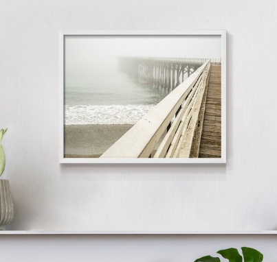 Kate and Laurel Sylvie Wooden Pier On The Beach Framed Canvas by Amy Peterson Gray, Coastal Calming Wall Decor for Your Living Room, Bedroom, Or Bathroom 8 x 10in
