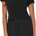 Hanes Women's Originals 2-piece Lounge Set, Supersoft Cropped Baby Doll Tee & Sleep Shorts Loungewear Set, Small, Black/Black