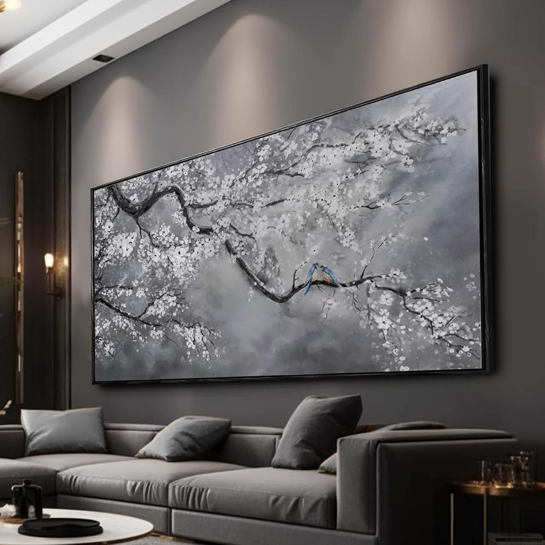 Kureful Nature Wall Decor Flowers White Pictures Art Bird Artwork Botanical Wall Art 29x58 Inch Hanging Art Wall Decorations for Office Bedroom