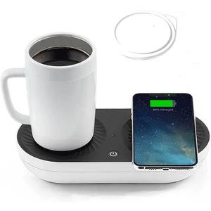 Coffee Mug Warmer, Drink Cooler with Wireless Charger, Smart Cup Warming, Beverage Cooling and Phone Charging 3 in 1 for Desk Office Gift (PT-502)