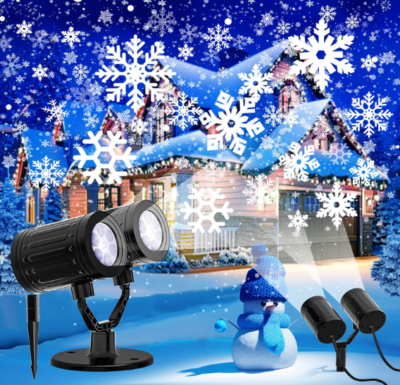 2025 Upgraded Double Head Christmas Snowflake Projector Lights Outdoor, Timing Mode, IP65 Waterproof, 360°Roating LED Christmas Lights, for Xmas Holiday Party Christmas Decoration, Indoor, Houses 